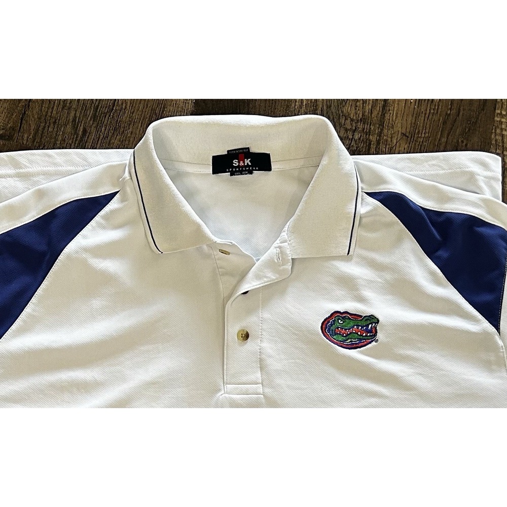Florida Gators Polo Shirt Men's XL White Blue Embroidered Logo S&K Sportswear - Picture 1 of 9